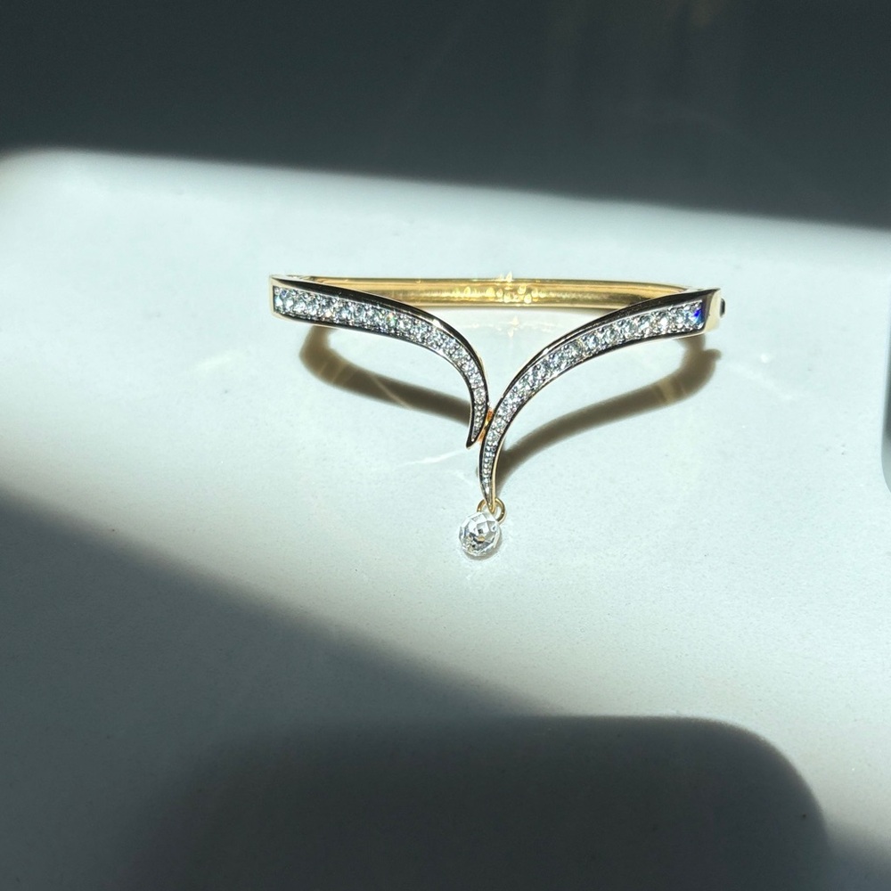 Gold Bangle with Swarovski Crystal Charm